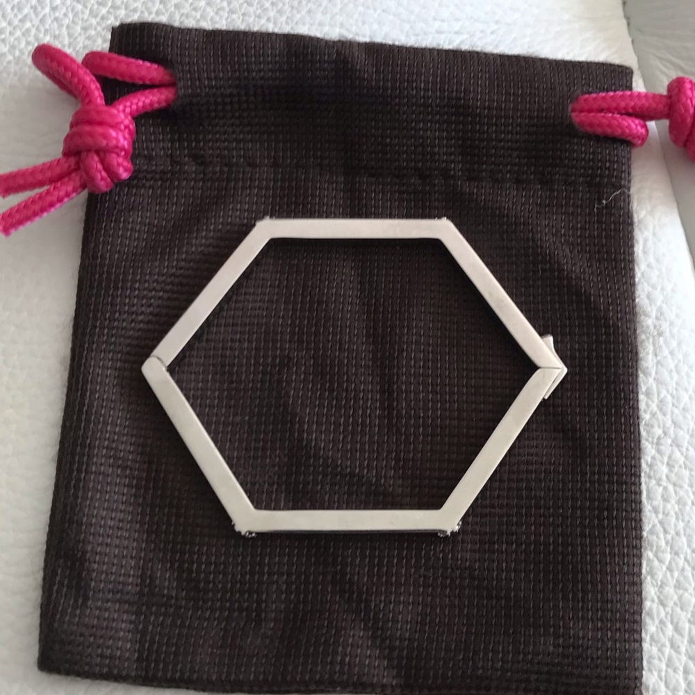 EUC Tory Burch Hex Logo Hinged Bracelet in Silver-Tone Metal